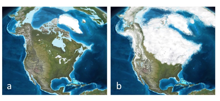 Figure showing (a) Present-day interglacial state, (b) Quaternary glacial state
