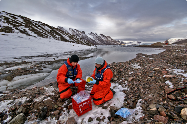 Researchers collecting samples in the Arctic