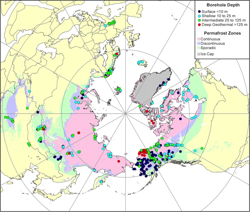 Current and proposed Global Terrestrial Network for Permafrost monitoring sites