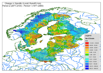 HYPE model (Hydrological Prediction in the Environment) projections of runoff for the period 2071-2100 over Scandinavia, in a changing climate