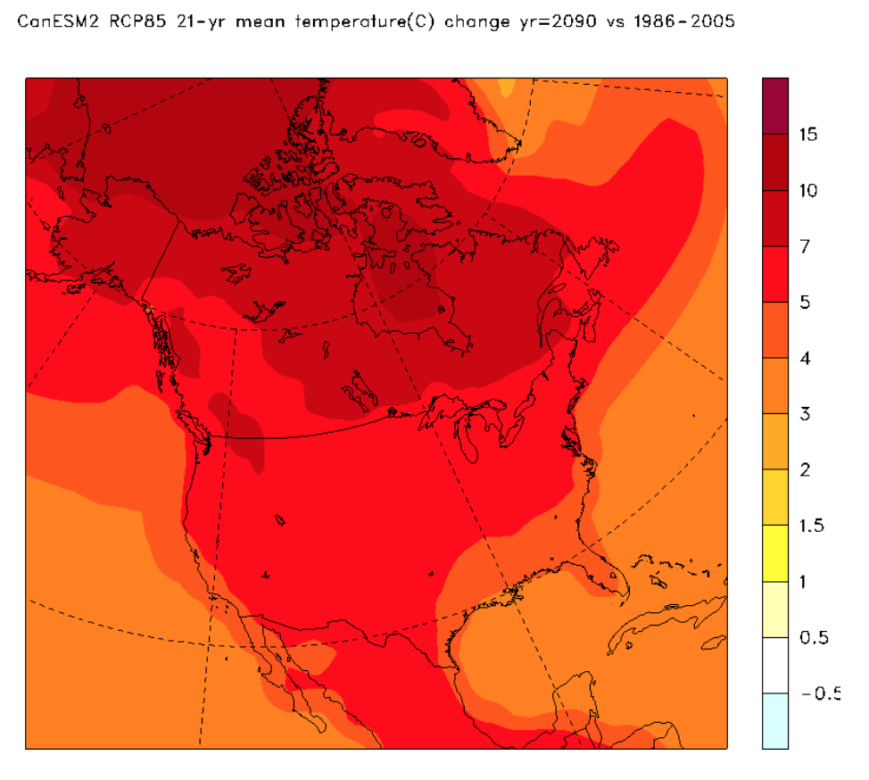 Projected mean air temperature for the year 2090