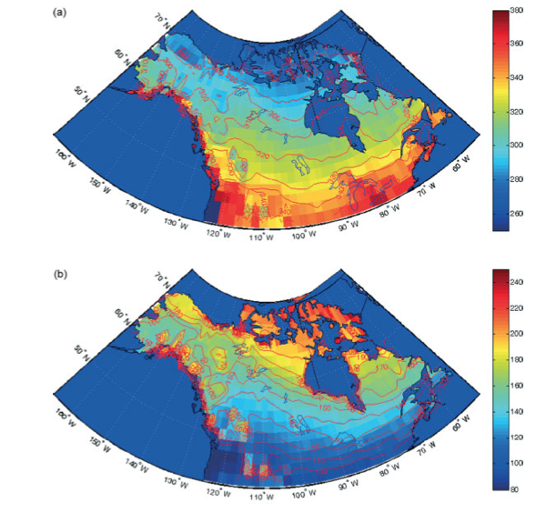 Julian days of mean (a) freeze-up and (b) break-up of lake ice from 1979-2006