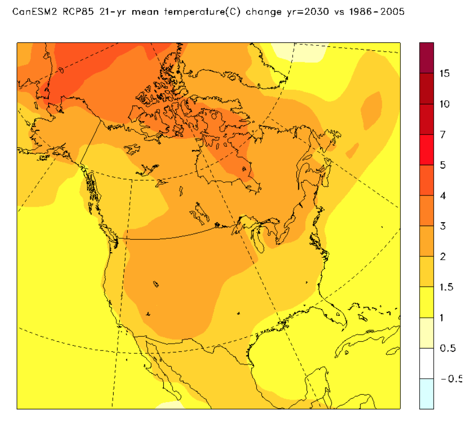 Projected mean air temperature for the year 2030