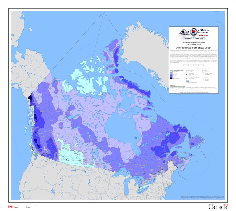 Average maximum snowfall depth of Canada Diagram